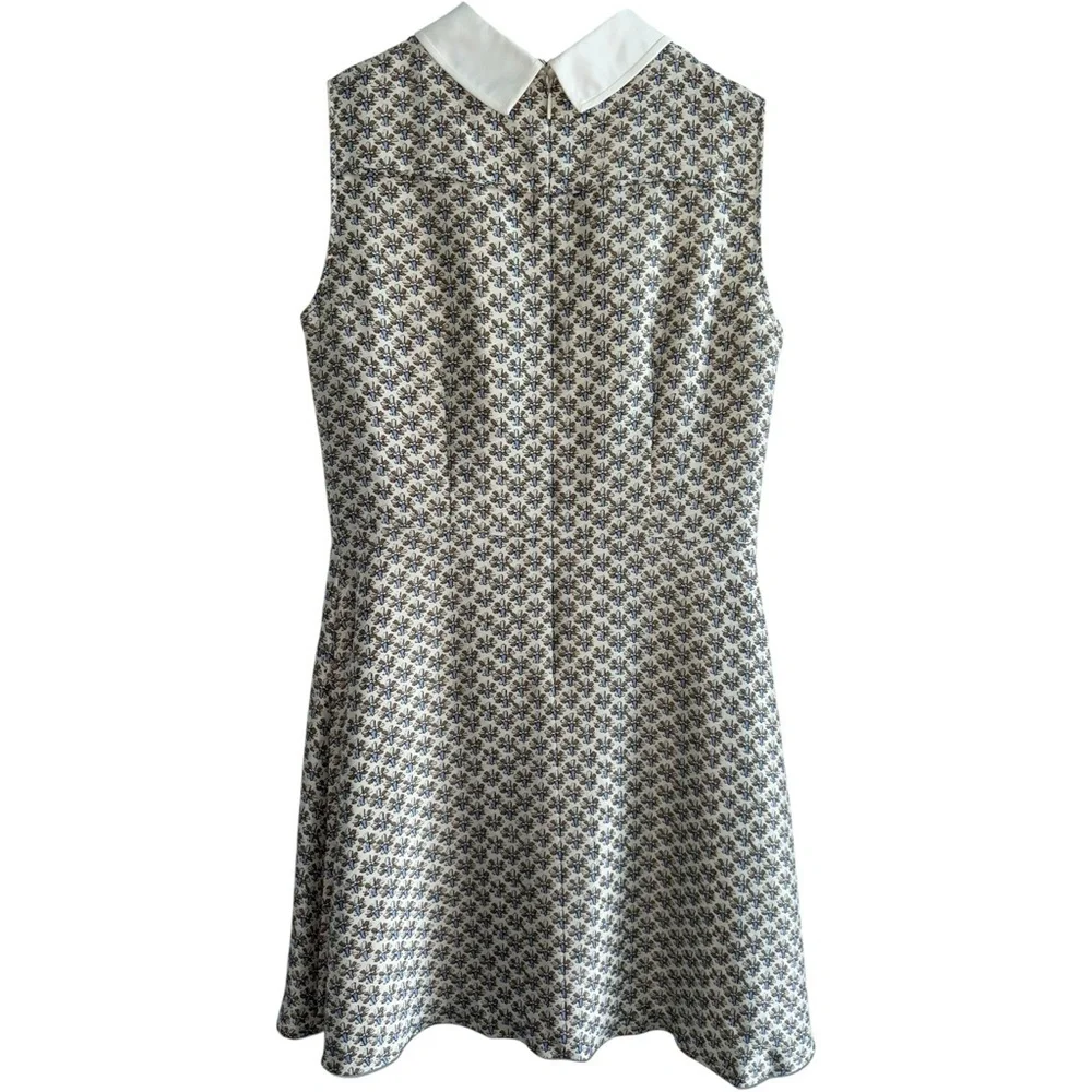 TORY BURCH 100% Silk Fran Mini Dress Removable Collar Sleeveless Cream Ivory 12 - Picture 2 of 9